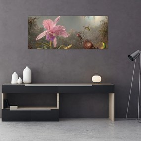 Obraz - Martin Johnson Heade, Cattleya Orchid and Three Hummingbirds, reprodukcia (120x50 cm)