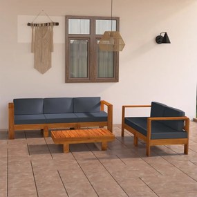 5-dielna záhradná sedacia súprava s tmavosivými podložkami akáciové drevo