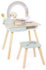 Drevený toaletný stolček s jednorožcom a stoličkou