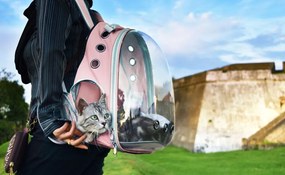 Transportný batoh so sklom pre mačku alebo psa - ružový