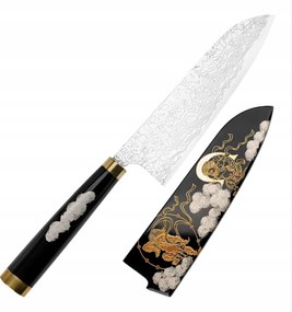Takeshi Saji Art Fujin Raijin Kuty R-2 Japonský nôž Santoku 18 cm a Saya