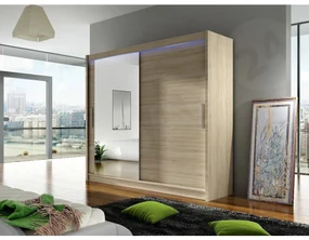 Šatníková skriňa London VI, Farby: biela, Osvetlenie: osvetlenie LED RGB - farebné