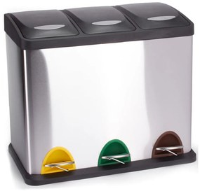 Oceľový odpadkový kôš 3x8 l na triedený odpad/nášľapný v matne striebornej farbe Tri Selectif – MSV