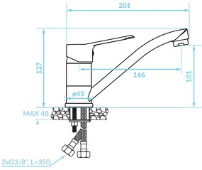 Kuchinox Atez, umývadlová batéria s pohyblivým výtokom, čierna matná, LAV-BTK_726D