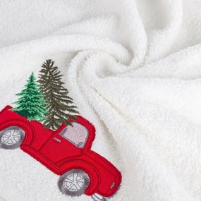 Bavlnený vianočný uterák biely s autom