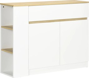 HOMCOM Biela Kuchynská Komoda s 2 Dverami, Zásuvkou a 3 Otevřenými Policemi na Úložný Priestor do Obývačky alebo Jedálne 110x29,5x82 cm | Aosom