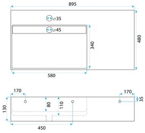 Rea Archi, umývadlo na dosku z konglomerátu 900x480x130 mm, ľavá verzia, šedá matná, REA-U4304