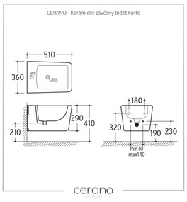 CERANO - Keramický závesný bidet Forte - čierna matná, CER-CER-538756