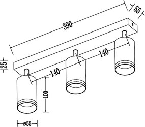 Bodové svietidlo Pipe Ring, 3x čierne kovové tienidlo, b