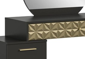 Toaletný stolík so zrkadlom Prismo, čierny/zlatý