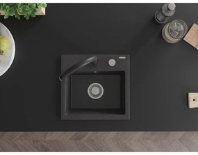 Mexen Milo, 1-komorový granitový drez 435x410x171 mm a drezová batéria Elia, čierna škvrnitá, 6505-76-670101-70