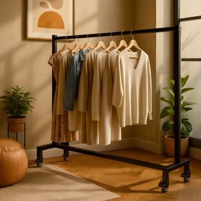 Vešiak s kolieskami na oblečenie Gisborne 150x38x120 - čierna