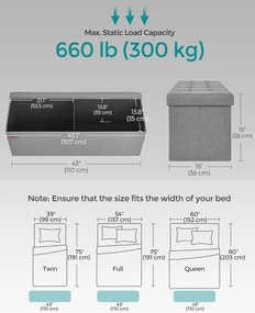 Taburetka L, lavica s úložným priestorom, nosnosť 300 kg, 110 x 38 x 38 cm, svetlošedá