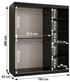 Šatníková skriňa Riven 2 150 (matná čierna) (so zrkadlom). Vlastná spoľahlivá doprava až k Vám domov. 1064176