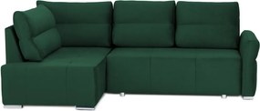 Rohová sedačka na trvalé spanie Island, tmavo zelená látka, ľavý roh