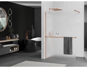 Mexen Kioto, sprchová zástena s poličkou a držiakom na uteráky 100 x 200 cm, 8mm sklo námraza, profil ružové zlato, 800-100-121-60-30