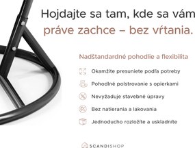 Čierne závesné kreslo KOKON bez stojana, sivý vankúš
