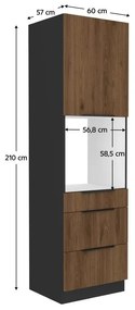 Vysoká skrinka na vstavanú rúru Monzesa 60 DPS 210 3S1F (orech okapi + čierna) . Vlastná spoľahlivá doprava až k Vám domov. 1096972
