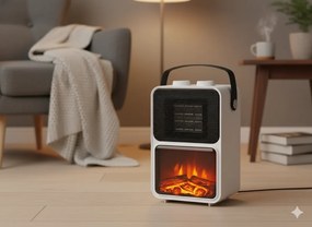 ELEKTRICKÝ KRB – IMITÁCIA PLAMEŇA – BIELY – 13,5 x 21 x 36 CM – 600/1200 W