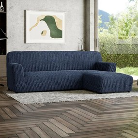 Bielastické poťahy MOSAICO modré sedačka s otomanom vpravo (š. 170 - 300 cm)