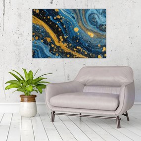 Obraz - Modrá abstrakcia so zlatom (90x60 cm)
