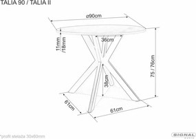 Jedálenský stôl Talia 90 cm keramika biely mramor/čierny