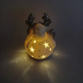 DECOLED Keramický sob, 7,3 x 6,5 x 9,3 cm, teple bílá, 2xLR44