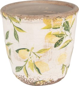 Béžový keramický obal na kvetináč s citrónmi Lemonio XS - Ø 11*10 cm