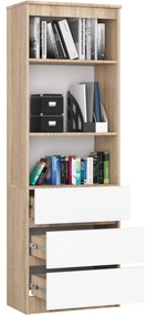 Kancelársky regál Rexa 60 cm 3 zásuvky a 2 police dub sonoma/biely