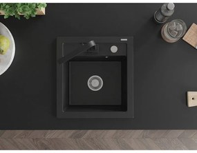 Mexen Vito, 1-komorový granitový drez 520x490x210 mm, čierna batéria Rita, čierna, 6503-77-670300-70