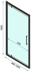 Rea Rapid Swing, jednokrídlové výklopné sprchové dvere 100 x 195 cm, 6mm číre sklo, čierny profil, REA-K6410