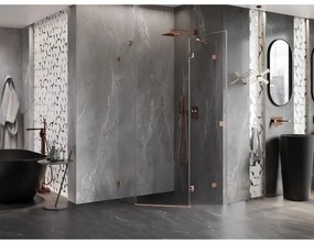 Mexen Lunar, výklopný päťuholníkový sprchový kút pravý 100 x 100 cm, 8mm číre sklo, profil medená matná, 831-100P-100L-65-00-P