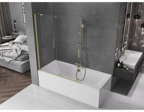 Mexen Velar, 2-krídlová posuvná vaňová zástena 130 x 150 cm, 8mm číre sklo, zlatý matný profil, 896-130-000-01-55