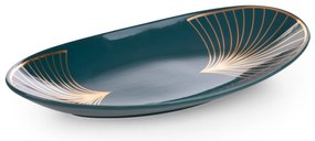 DEKORAČNÝ KERAMICKÝ TANIER LIMITED COLLECTION LOTOS 40X20 CM TYRKYSOVÁ/ZLATÁ