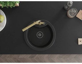 Mexen Diego, 1-komorový granitový drez 488x488x167 mm, zlatá batéria Duero, čierna, 6512-77-671600-50-B