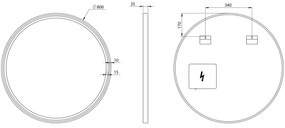 Sapho Sapho, KADRIS guľaté zrkadlo s LED osvetlením, ø 80cm, čierna matná, KD080