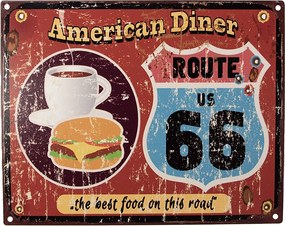 Červená antik nástenná kovová ceduľa American Diner - 25*1*20 cm