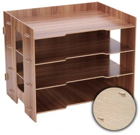 Drevený DIY kancelársky zásobník na dokumenty, organizér na dokumenty 4 priehradky svetlé drevo QS205 Čierna