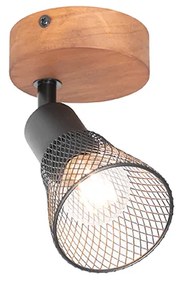 Priemyselné bodové svetlo čierne s drevom - Kristina