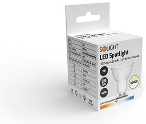 SOLIGHT LED žiarovka bodová PAR16 7W, GU10, 4000K, 595lm, studená biela