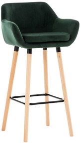 Barová stolička Grant ~ zamat, drevené nohy natura - Zelená