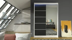 Posuvná skriňa Parys III, Farby: biela / čierna, Osvetlenie: osvetlenie LED RGB - farebné