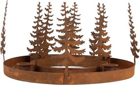 Kovový rustikálny hrdzavý svietnik na 4 sviečky so stromčekmi Candle Rust - Ø 30*15 cm