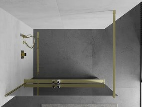 Mexen Kioto+, sprchová zástena Walk-In s poličkou a vešiakom 100 x 200 cm, 8mm sklo vzor zrkadlo, zlatý matný profil, 800-100-121-55-50