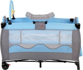 Cestovná postieľka s prebaľovacím pultom, modrá/sivá