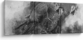 Obraz - Akvareloví papagáje (s hodinami) (90x30 cm)
