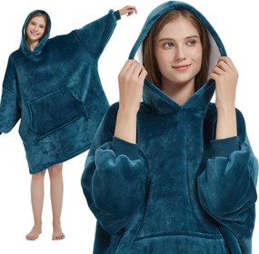 Deka s rukávmi HOODIE tmavotyrkysová