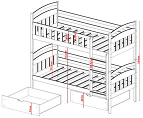 Detská posteľ z masívu borovice IGOREK so zásuvkami - 200x90 cm - BIELA