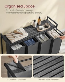 Kôš na prádlo, 4 priehradkový zberný košík v sivej farbe