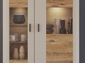 Skrinka s presklením Romy, šedá/dub